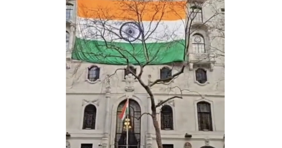 Indian High Commission in UK raises giant Tricolour in response to Khalistani supporters vandalisation
